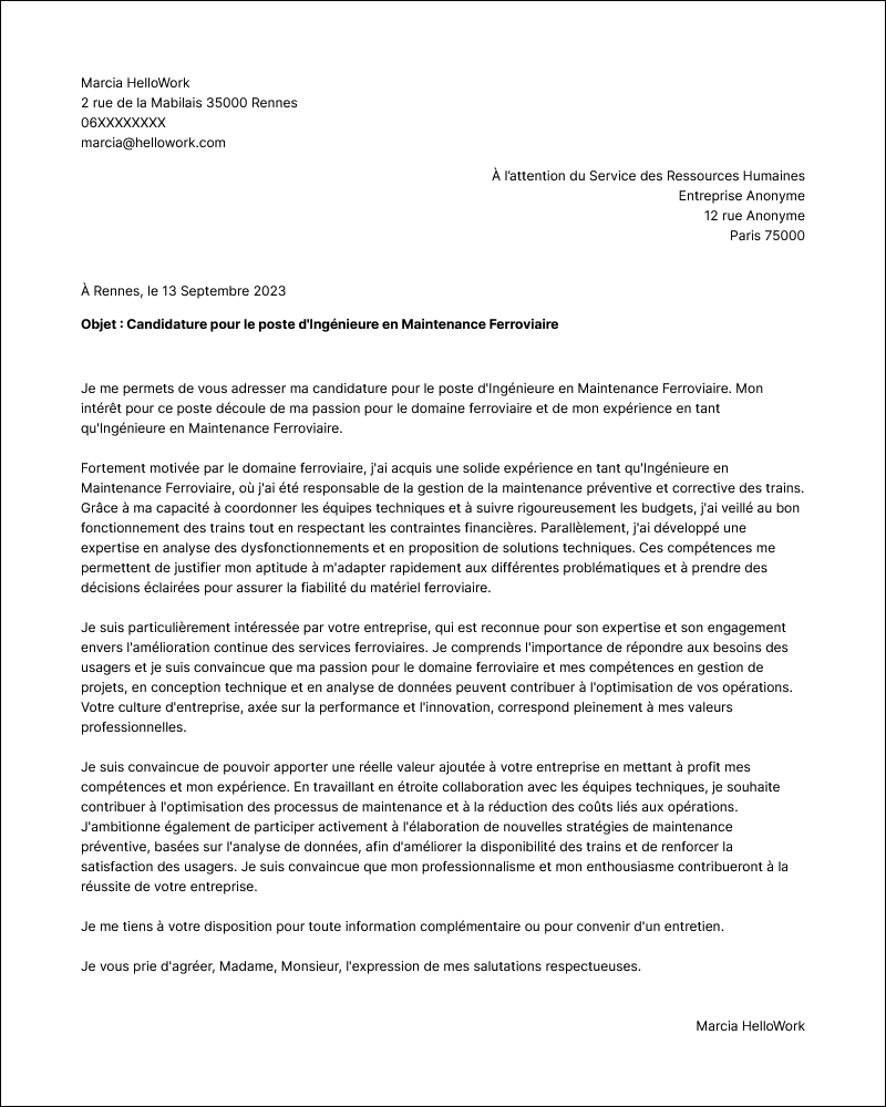 Modèle lettre de motivation Ferroviaire Exemple lettre de motivation Ferroviaire