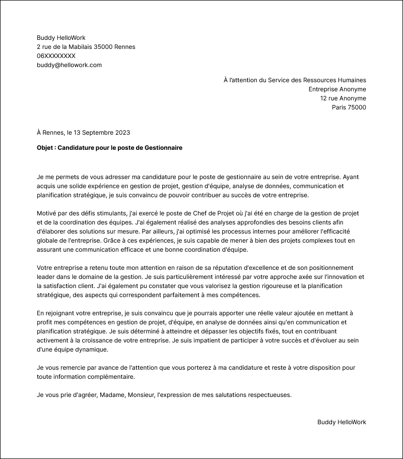 Modèle lettre de motivation Gestion Exemple lettre de motivation Gestion