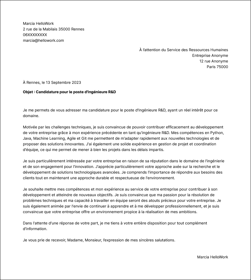 Modèle lettre de motivation Ingénierie Exemple lettre de motivation Ingénierie