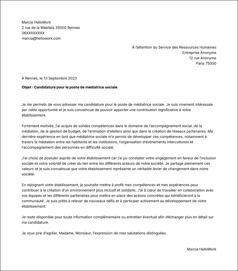 Modèle lettre de motivation Social Exemple lettre de motivation Social