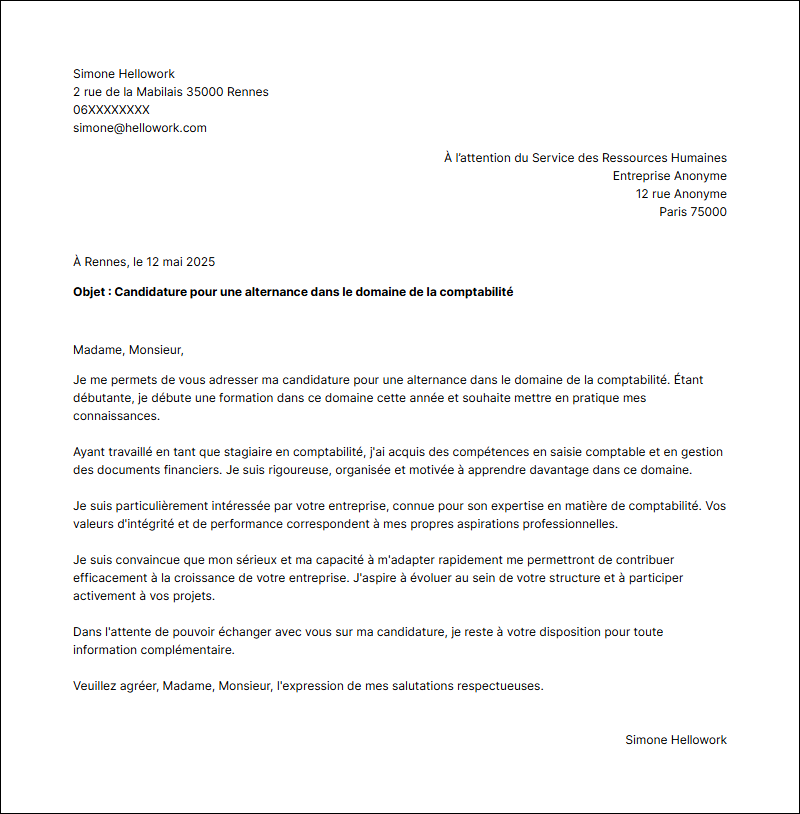 Modèle lettre de motivation Comptabilité en alternance Exemple lettre de motivation Comptabilité en alternance