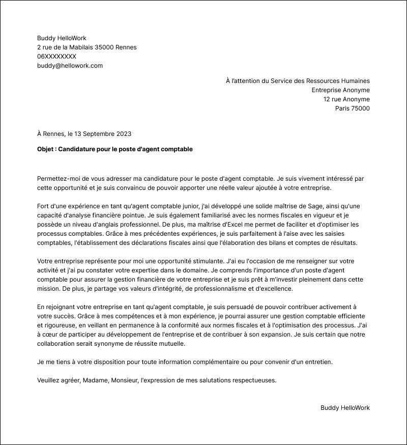 Modèle lettre de motivation Agent comptable Exemple lettre de motivation Agent comptable