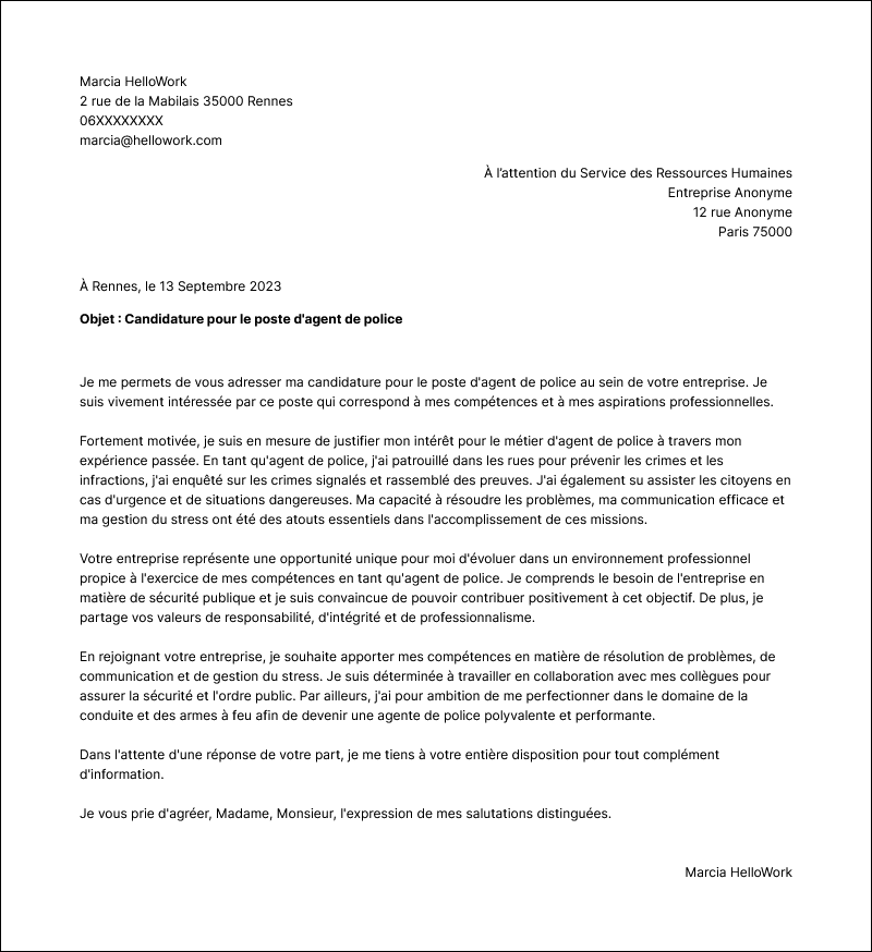 Modèle lettre de motivation Agent de police municipale Exemple lettre de motivation Agent de police municipale