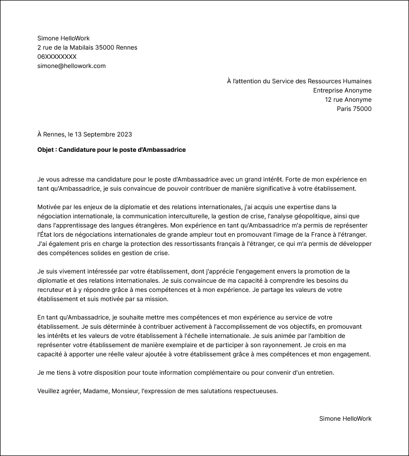 Modèle lettre de motivation Ambassadeur Exemple lettre de motivation Ambassadeur