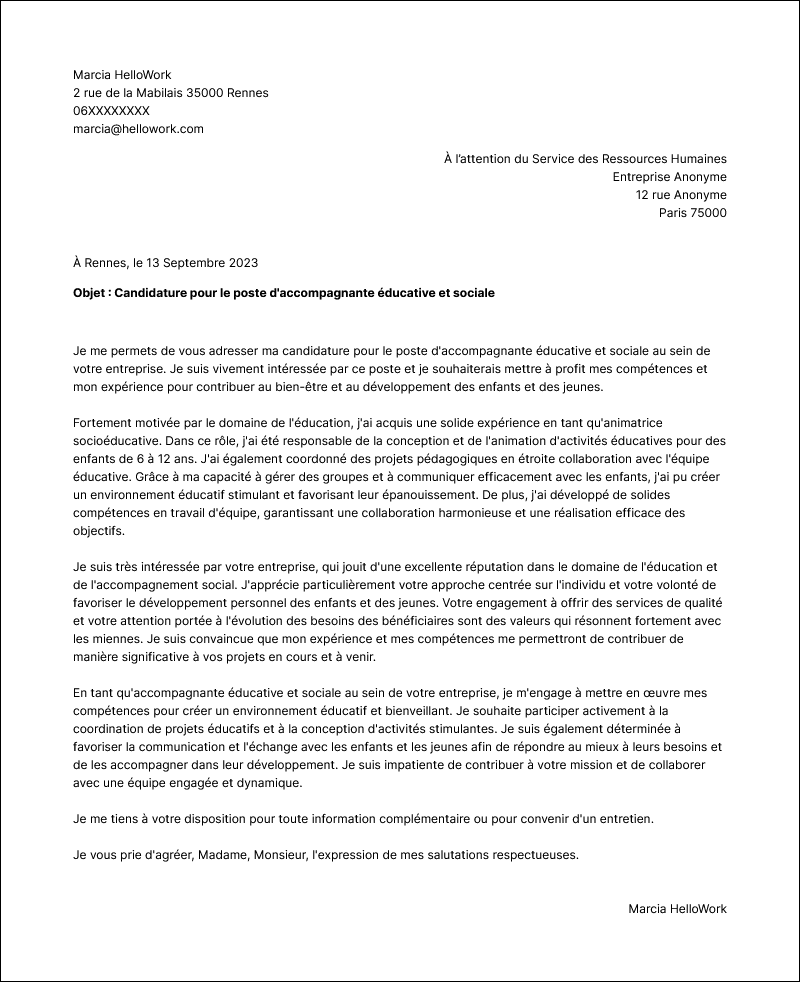 Modèle lettre de motivation AES Exemple lettre de motivation AES