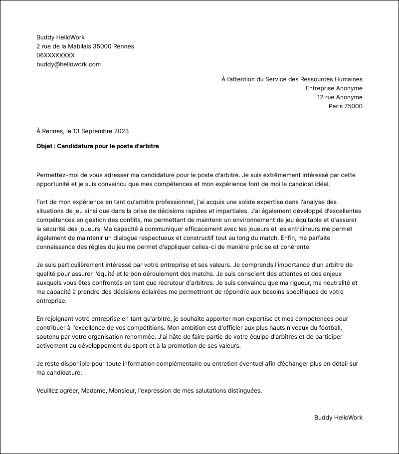 Modèle lettre de motivation Arbitre Exemple lettre de motivation Arbitre