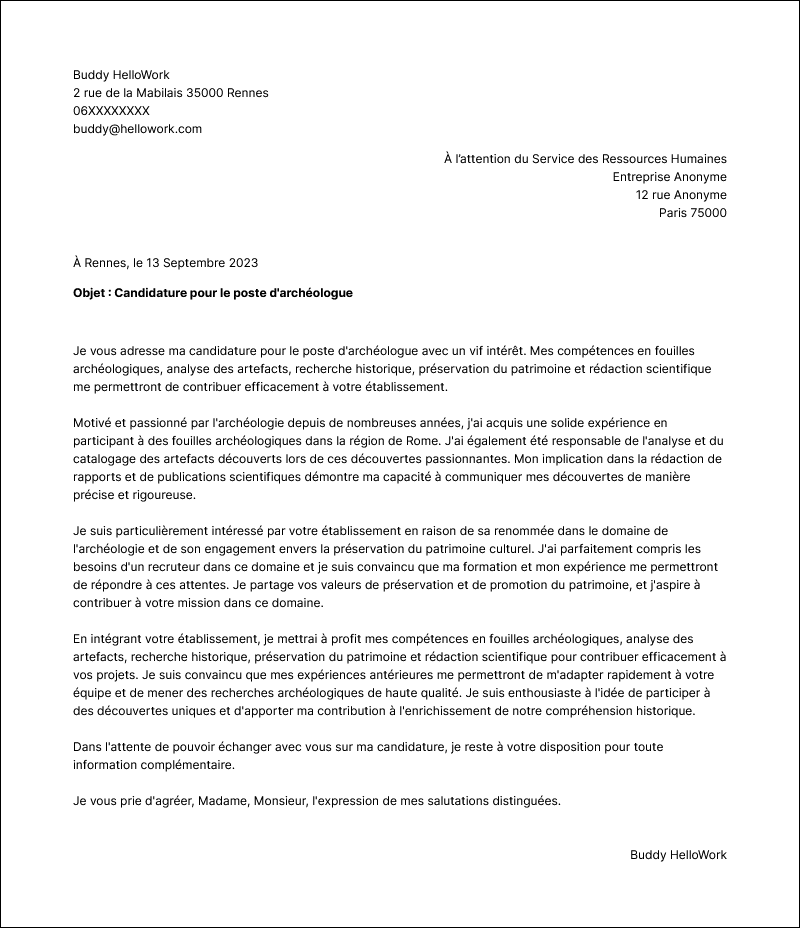 Modèle lettre de motivation Archéologue Exemple lettre de motivation Archéologue