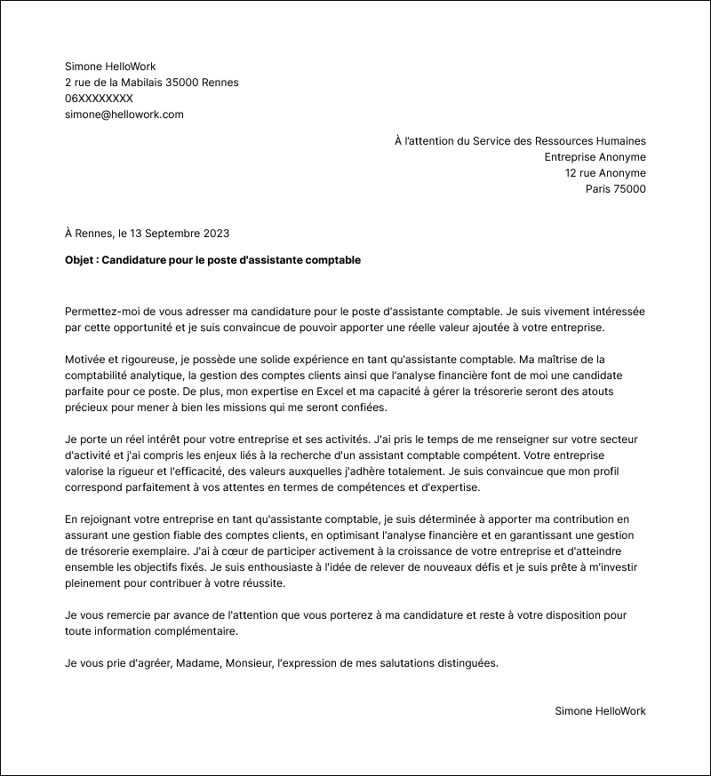 Modèle lettre de motivation Assistant comptable Exemple lettre de motivation Assistant comptable