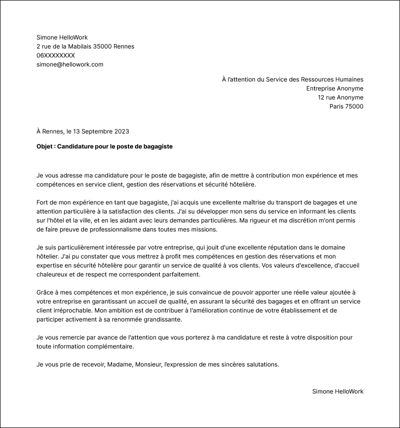 Modèle lettre de motivation Bagagiste Exemple lettre de motivation Bagagiste