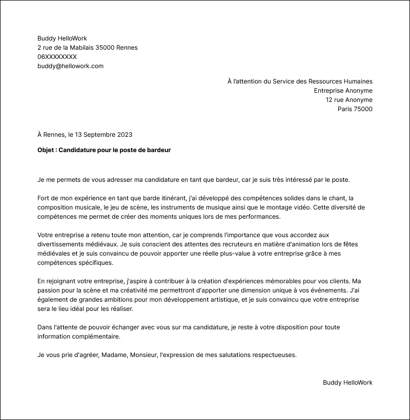 Modèle lettre de motivation Bardeur Exemple lettre de motivation Bardeur