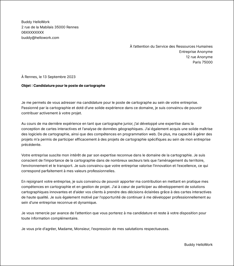 Modèle lettre de motivation Cartographe Exemple lettre de motivation Cartographe