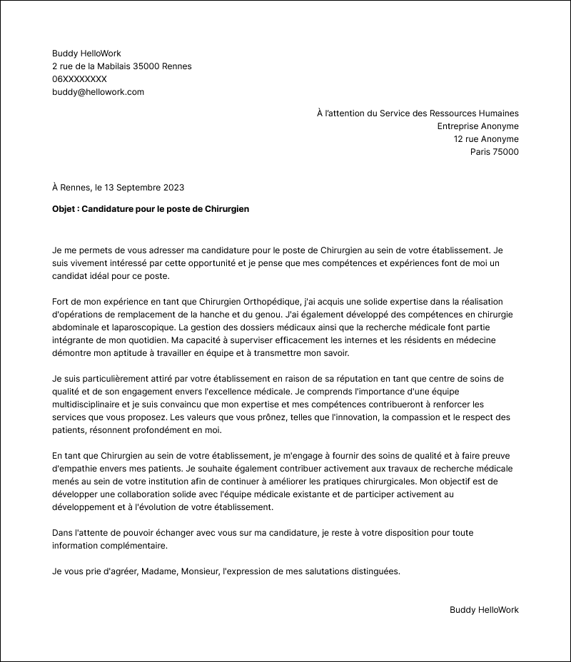 Modèle lettre de motivation Chirurgien Exemple lettre de motivation Chirurgien