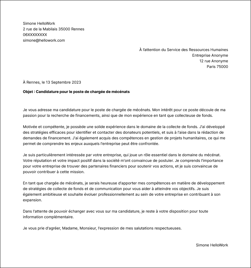 Modèle lettre de motivation Fundraiser Exemple lettre de motivation Fundraiser