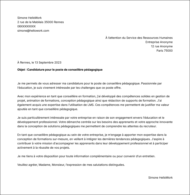 Modèle lettre de motivation Conseiller pédagogique Exemple lettre de motivation Conseiller pédagogique