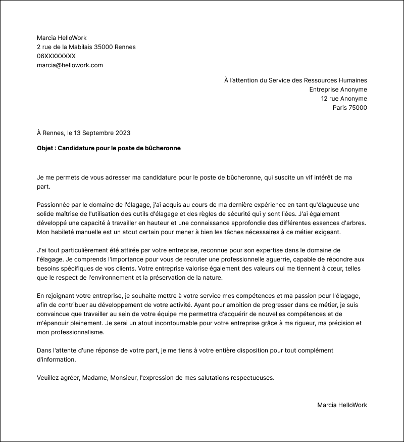 Modèle lettre de motivation Bucheron Exemple lettre de motivation Bucheron