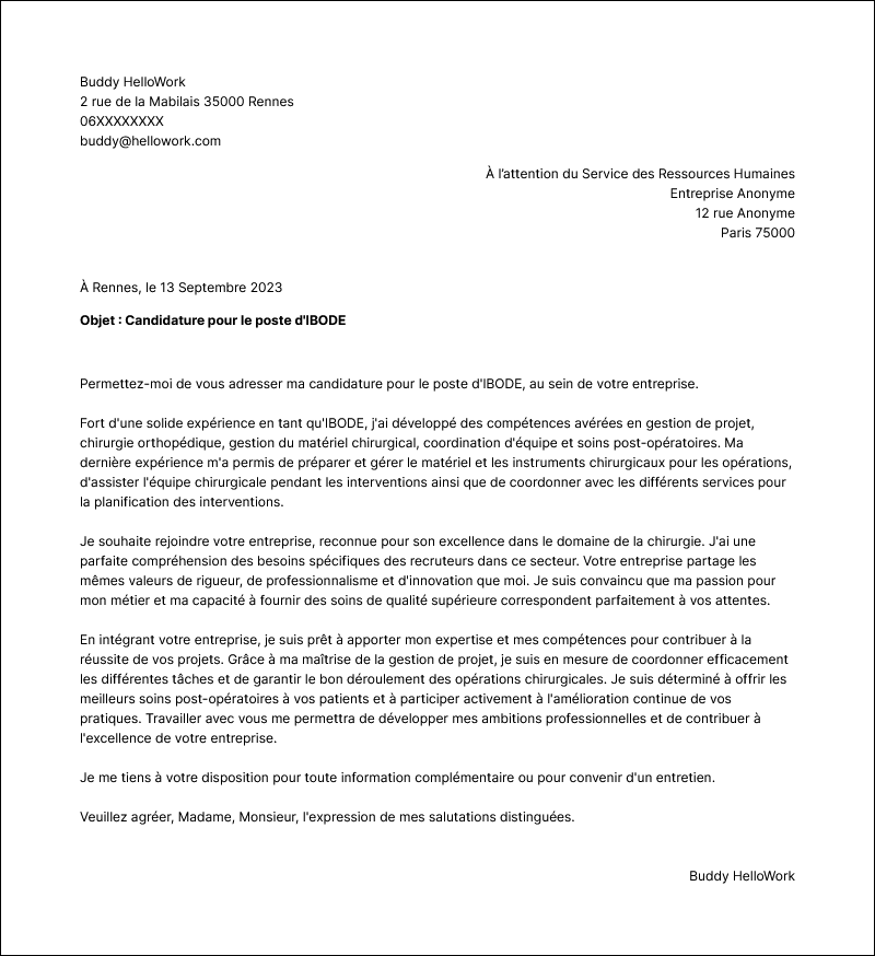 Modèle lettre de motivation IBODE Exemple lettre de motivation IBODE
