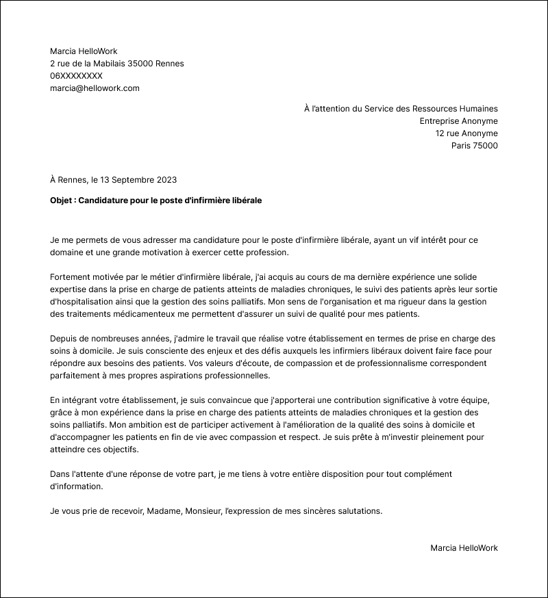 Modèle lettre de motivation Infirmier libéral Exemple lettre de motivation Infirmier libéral