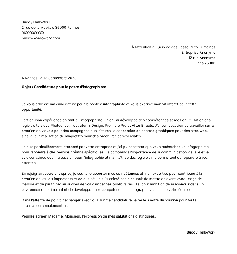 Modèle lettre de motivation Infographiste Exemple lettre de motivation Infographiste