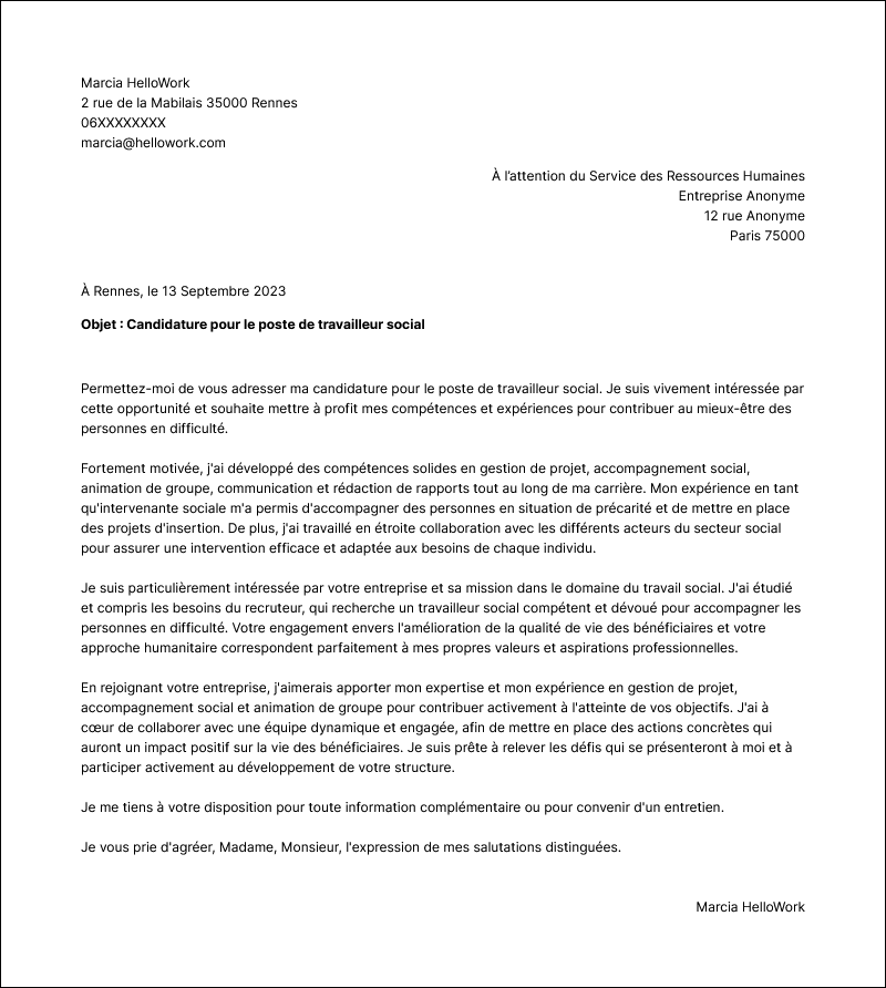 Modèle lettre de motivation Intervenant d'action sociale Exemple lettre de motivation Intervenant d'action sociale