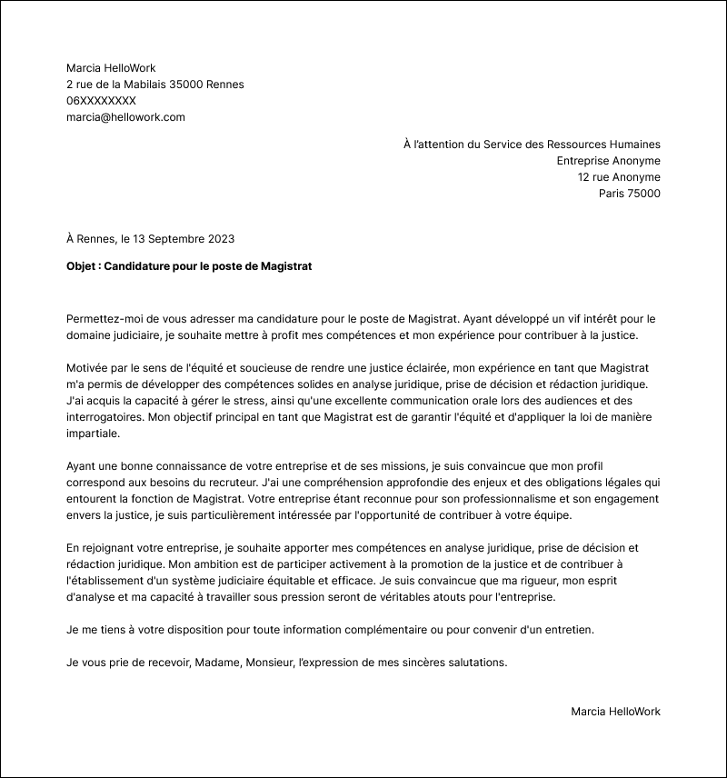 Modèle lettre de motivation Magistrat Exemple lettre de motivation Magistrat