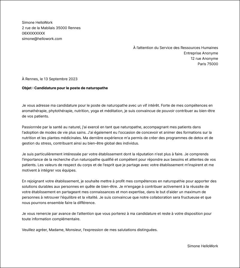 Modèle lettre de motivation Naturopathe Exemple lettre de motivation Naturopathe