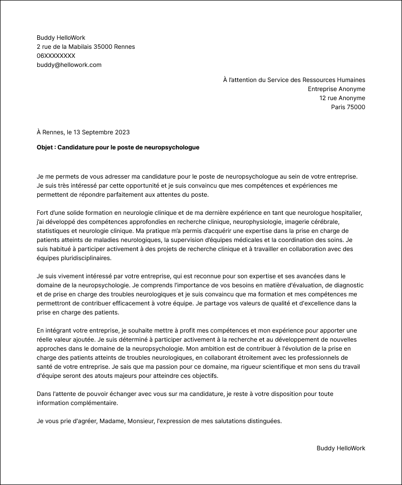 Modèle lettre de motivation Neurologue Exemple lettre de motivation Neurologue