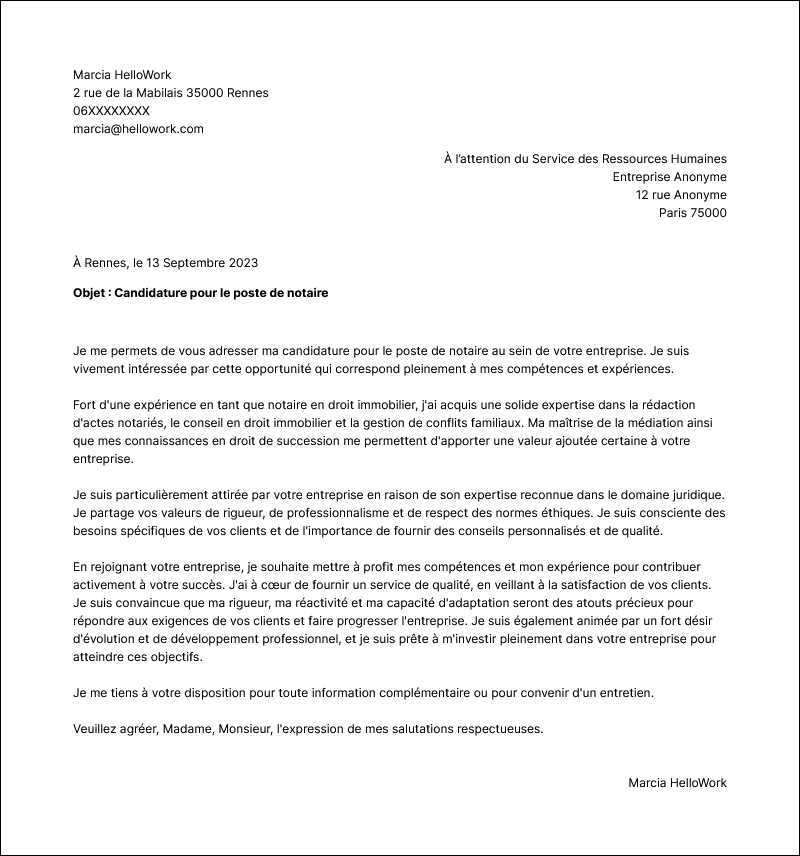 Modèle lettre de motivation Notaire Exemple lettre de motivation Notaire