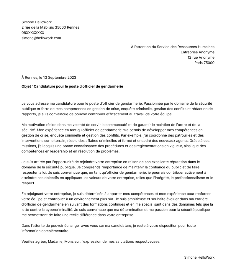 Modèle lettre de motivation Officier de gendarmerie Exemple lettre de motivation Officier de gendarmerie