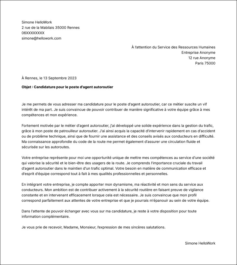 Modèle lettre de motivation Autoroutier Exemple lettre de motivation Autoroutier