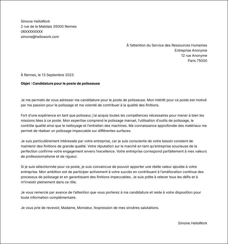 Modèle lettre de motivation Polisseur Exemple lettre de motivation Polisseur