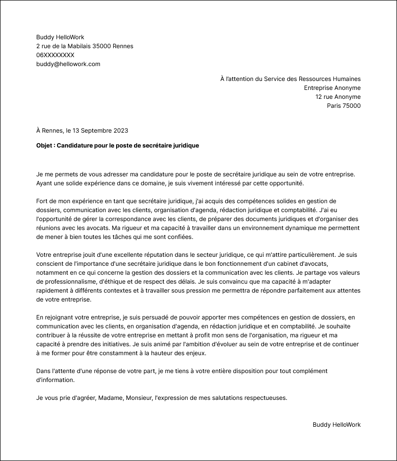 Modèle lettre de motivation Secrétaire juridique Exemple lettre de motivation Secrétaire juridique