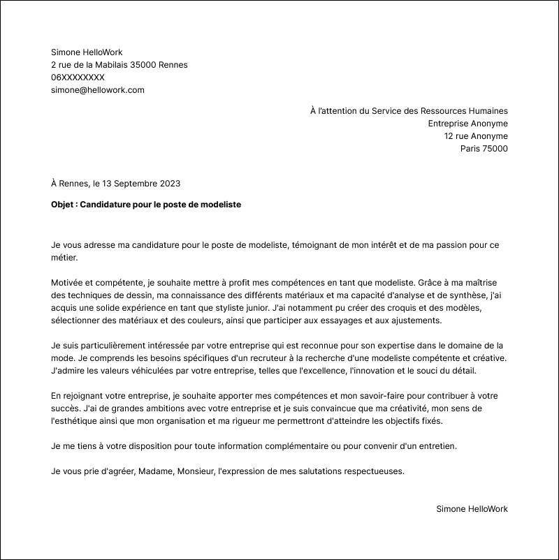 Modèle lettre de motivation Styliste Exemple lettre de motivation Styliste
