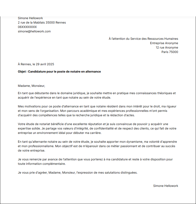 Modèle lettre de motivation Notaire en alternance Exemple lettre de motivation Notaire en alternance