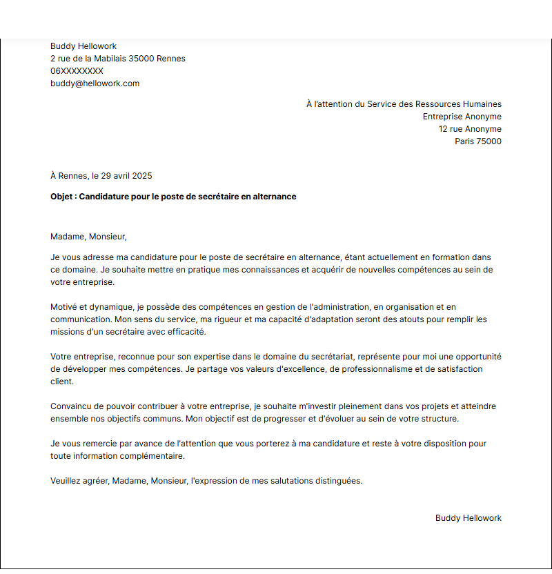 Modèle lettre de motivation Secrétaire en alternance Exemple lettre de motivation Secrétaire en alternance