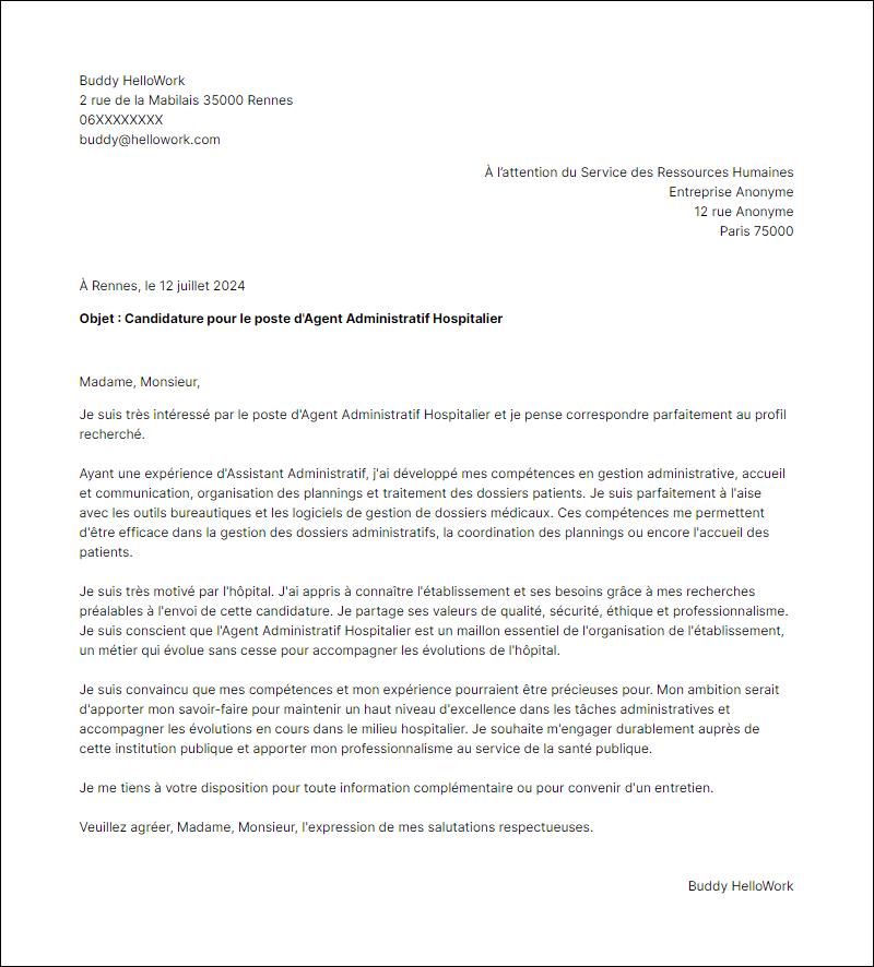 Modèle lettre de motivation en tant que Agent Administratif Hospitalier Exemple lettre de motivation en tant que Agent Administratif Hospitalier
