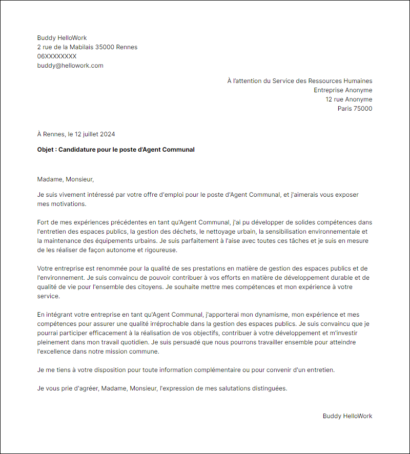 Modèle lettre de motivation en tant que Agent Communal Exemple lettre de motivation en tant que Agent Communal