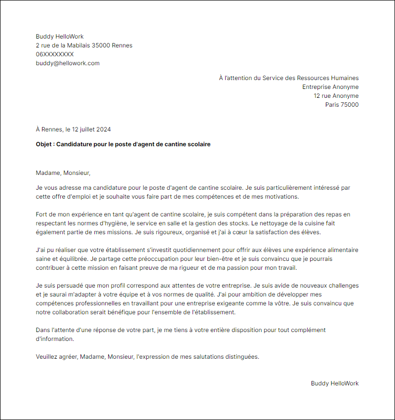 Modèle lettre de motivation en tant que Agent De Cantine Scolaire Exemple lettre de motivation en tant que Agent De Cantine Scolaire