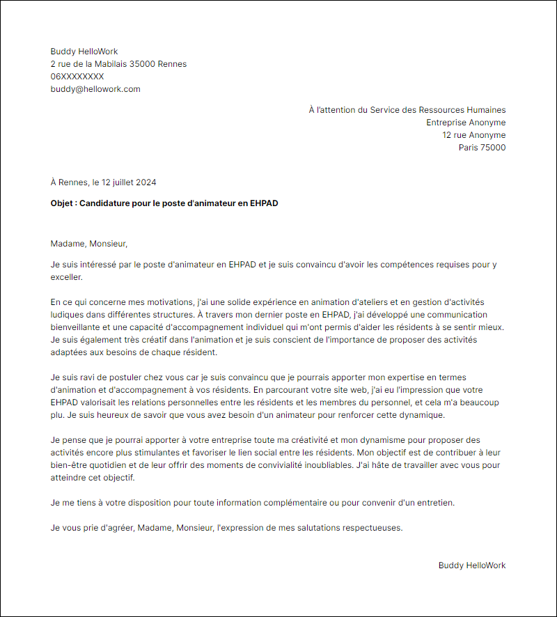 Modèle lettre de motivation en tant que Animateur Ehpad Exemple lettre de motivation en tant que Animateur Ehpad