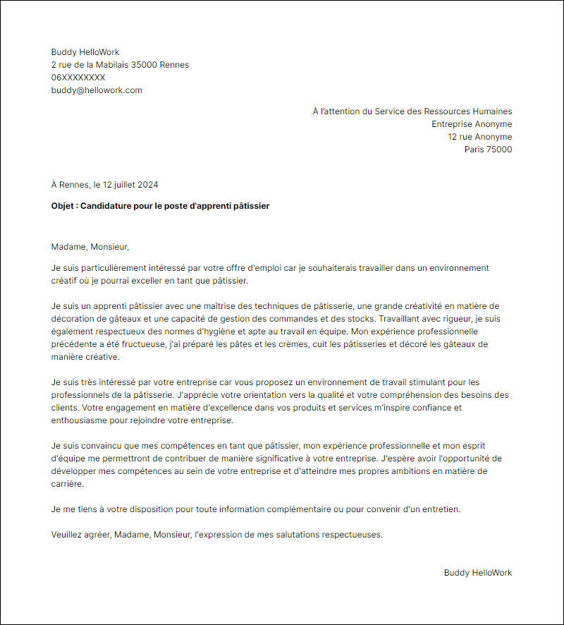 Modèle lettre de motivation en tant que Apprenti Patissier Exemple lettre de motivation en tant que Apprenti Patissier