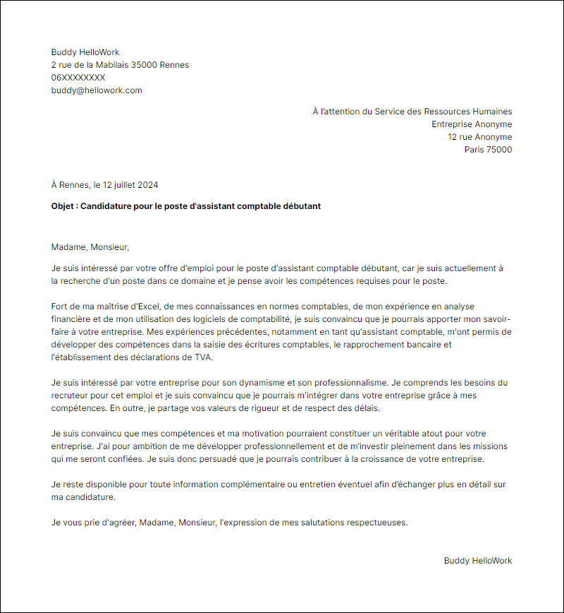 Modèle lettre de motivation en tant que Assistant comptable debutant Exemple lettre de motivation en tant que Assistant comptable debutant
