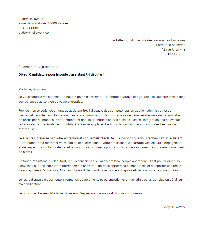 Modèle lettre de motivation en tant que Assistant Rh Debutant Exemple lettre de motivation en tant que Assistant Rh Debutant