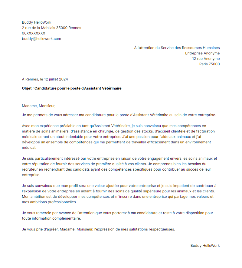 Modèle lettre de motivation en tant que Assistante Veterinaire Exemple lettre de motivation en tant que Assistante Veterinaire
