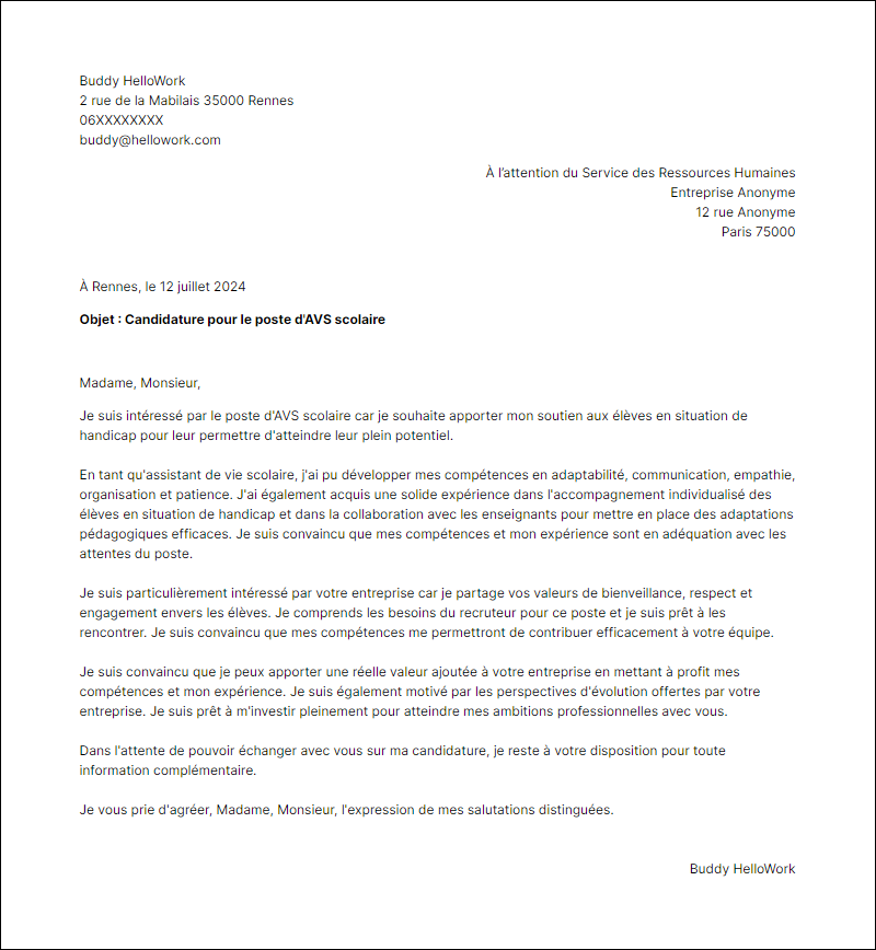 Modèle lettre de motivation en tant que Avs Scolaire Exemple lettre de motivation en tant que Avs Scolaire