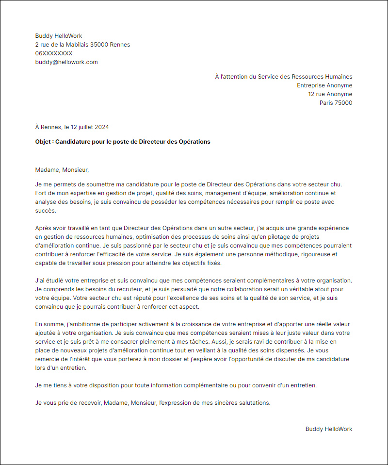 Modèle lettre de motivation pour le secteur Chu Exemple lettre de motivation pour le secteur Chu