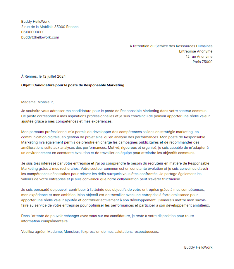 Modèle lettre de motivation pour le secteur Commune Exemple lettre de motivation pour le secteur Commune