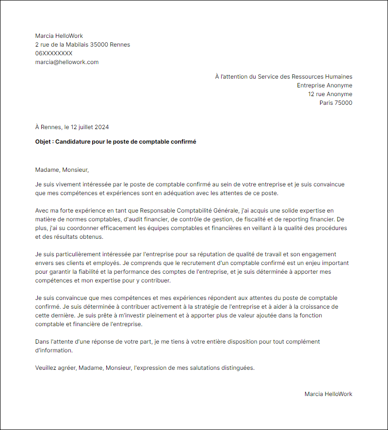 Modèle lettre de motivation en tant que Comptable confirmé Exemple lettre de motivation en tant que Comptable confirmé
