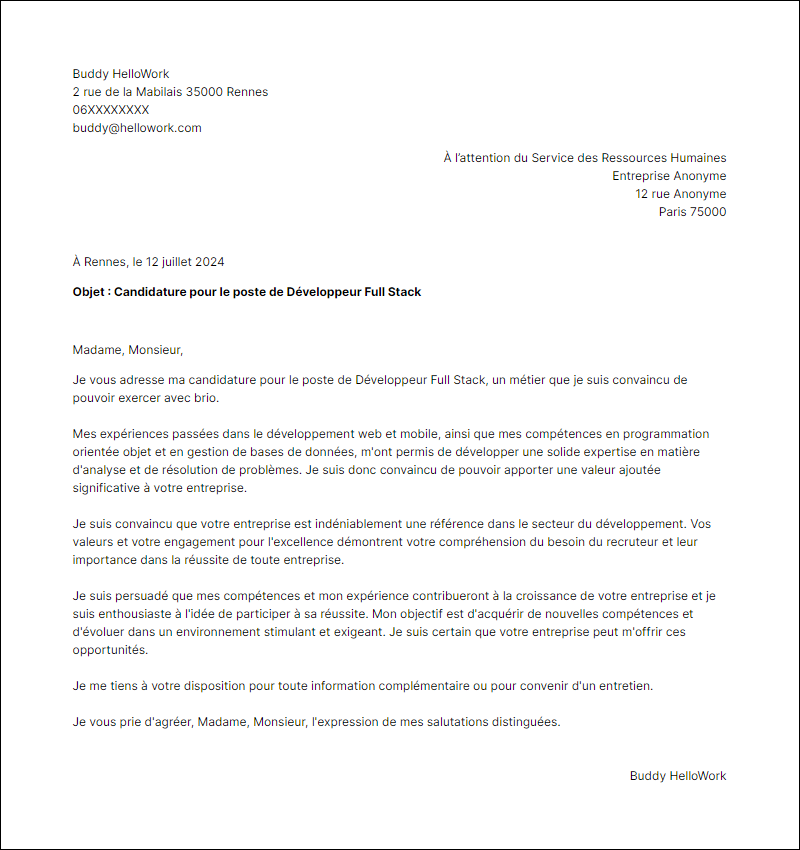 Modèle lettre de motivation pour le secteur Développement Exemple lettre de motivation pour le secteur Développement