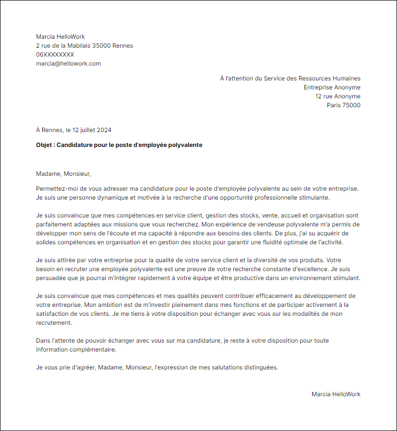 Modèle lettre de motivation en tant que Employe Polyvalent Exemple lettre de motivation en tant que Employe Polyvalent