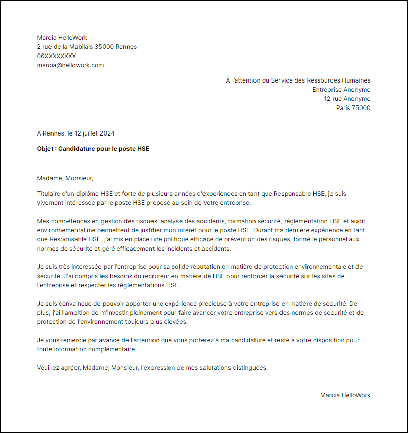 Modèle lettre de motivation en tant que Hse Exemple lettre de motivation en tant que Hse