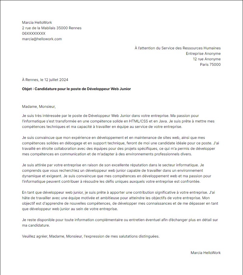 Modèle lettre de motivation pour le secteur Informatique Debutant Exemple lettre de motivation pour le secteur Informatique Debutant